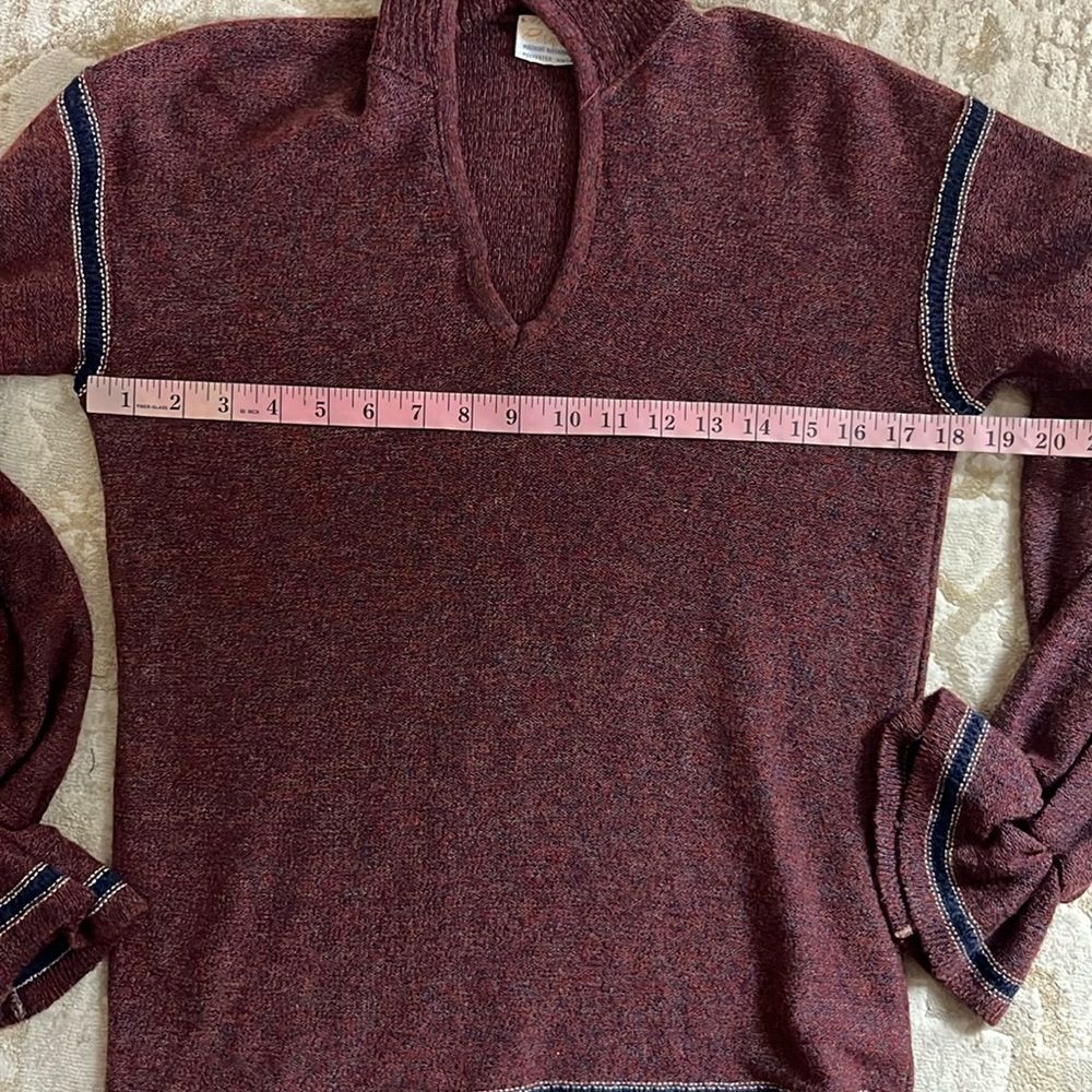 Vintage 70s Miss Pernilla Burgundy Knit Puff Sleeve Ruffle Cuff Sweater - Picture 7 of 11